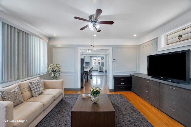 12605 109th Ave, Richmond Hill S, NY 11420 - living room featuring a ceiling fan, light wood-style flooring, and recessed lighting