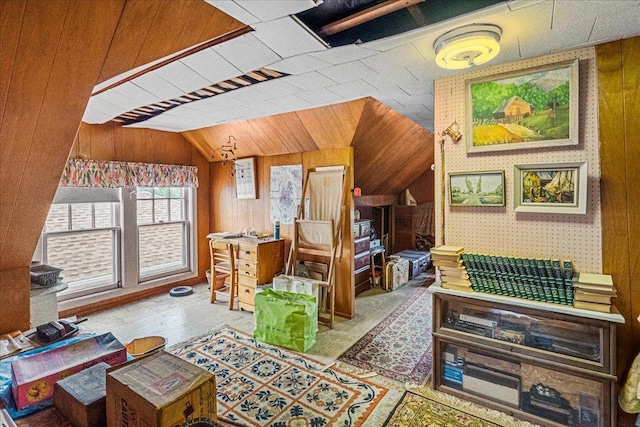16608 Cryders Ln, Beechhurst, NY 11357 - living room with lofted ceiling and wood walls