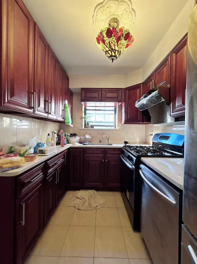 13523 135th Unit A, Kew Garden Hills, NY 11367 - kitchen featuring gas stove, stainless steel dishwasher, ventilation hood, and reddish brown cabinets