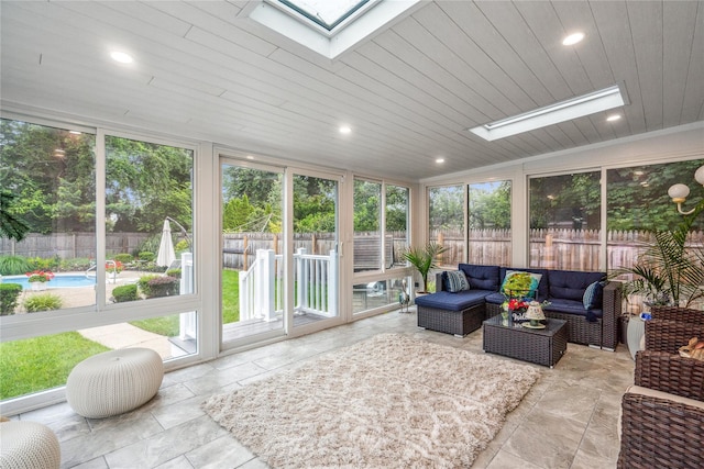 1334 Thompson Dr, Bay Shore, NY 11706 - sunroom / solarium with a skylight and an outdoor living space