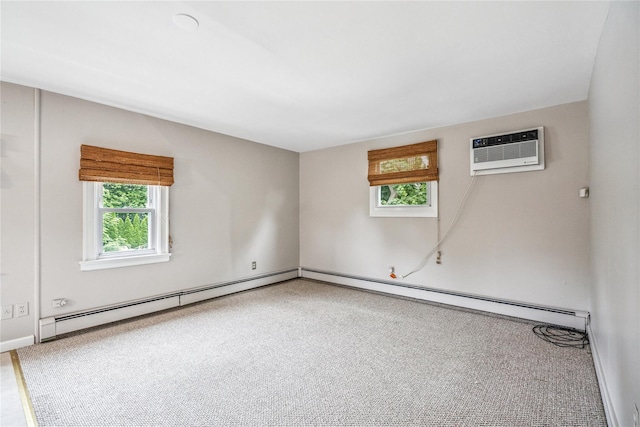 1334 Thompson Dr, Bay Shore, NY 11706 - empty room featuring a wall mounted AC, a baseboard heating unit, and carpet flooring