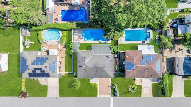 318 Claremont Ave, West Babylon, NY 11704 - aerial perspective of suburban area featuring a pool