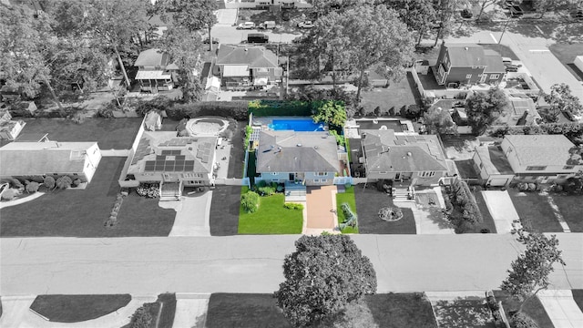 318 Claremont Ave, West Babylon, NY 11704 - aerial perspective of suburban area with property parcel outlined and a pool area