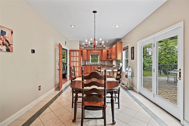 8 Hamlet Way, Hopewell Junction, NY 12533 - dining space featuring inlaid floor details, light tile patterned floors, a chandelier, and recessed lighting