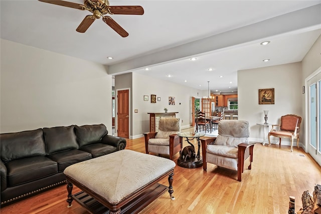 8 Hamlet Way, Hopewell Junction, NY 12533 - living area with ceiling fan, light wood-type flooring, recessed lighting, and beamed ceiling