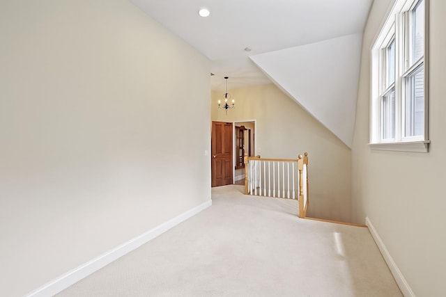 8 Hamlet Way, Hopewell Junction, NY 12533 - hall with an upstairs landing, carpet flooring, a chandelier, and recessed lighting