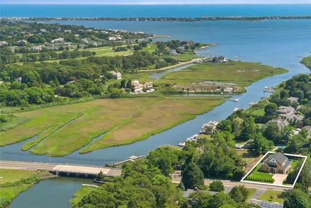 135 S Rd, Westhampton, NY 11977 - aerial view of property's location featuring a nearby body of water, property boundaries highlighted, and a notable bridge
