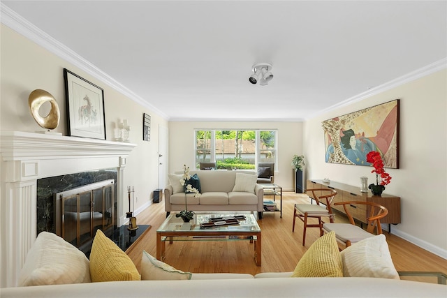 107 California Ave, Freeport, NY 11520 - living area featuring crown molding, a high end fireplace, and wood finished floors