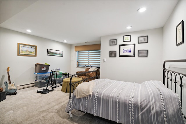 31 Boathouse Ln E, Bay Shore, NY 11706 - bedroom with carpet floors, baseboard heating, and recessed lighting