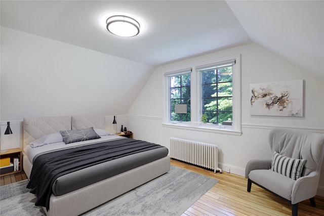 153 Park Ave, Manhasset, NY 11030 - bedroom with radiator heating unit, lofted ceiling, and hardwood / wood-style flooring
