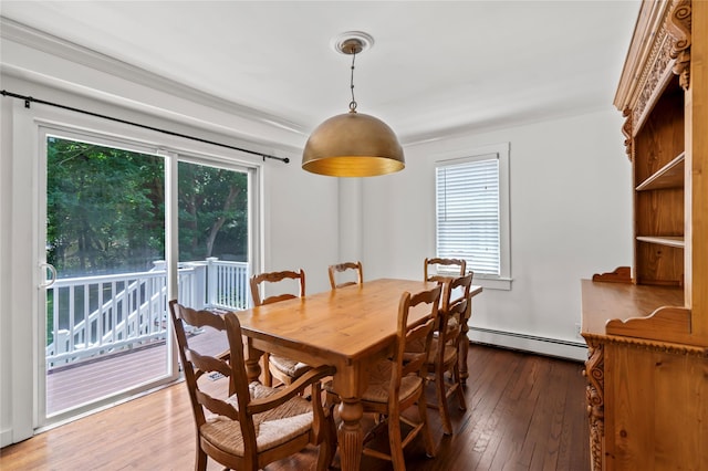 224 Woodbury Rd, Huntington, NY 11743 - dining space with healthy amount of natural light, hardwood / wood-style floors, and a baseboard heating unit