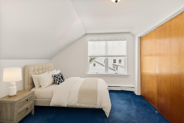 224 Woodbury Rd, Huntington, NY 11743 - bedroom with carpet, vaulted ceiling, and a baseboard radiator