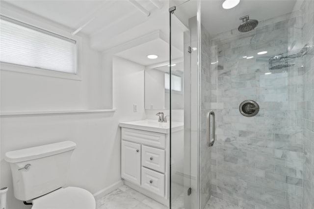 224 Woodbury Rd, Huntington, NY 11743 - full bath featuring marble look tiles, a shower stall, and vanity