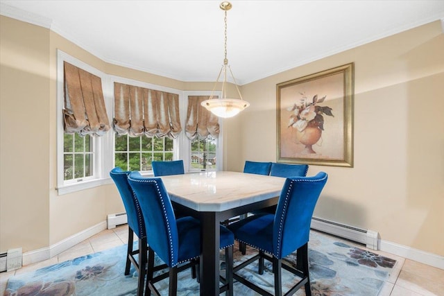 2 Apple Ct, Eastchester, NY 10709 - dining area featuring a baseboard radiator, light tile patterned floors, healthy amount of natural light, and ornamental molding