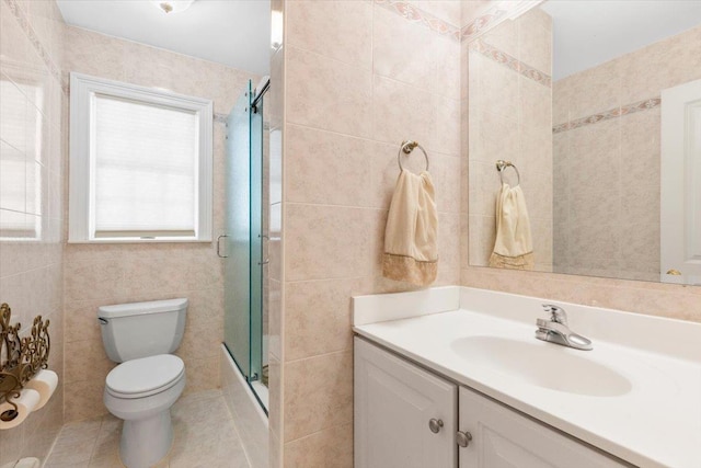 2 Apple Ct, Eastchester, NY 10709 - full bath with tile walls, vanity, a stall shower, and tile patterned floors