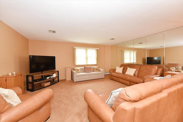 7 Albergo Ln, Syosset, NY 11791 - carpeted living room featuring a baseboard radiator