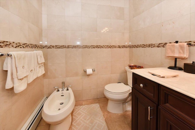 7 Albergo Ln, Syosset, NY 11791 - bathroom with tile walls, a bidet, a baseboard radiator, and vanity