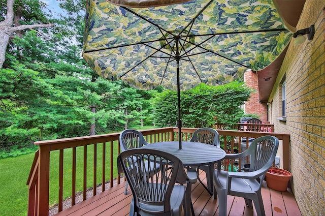 418 Pawnee Ct, Suffern, NY 10901 - wooden deck with outdoor dining space and a yard