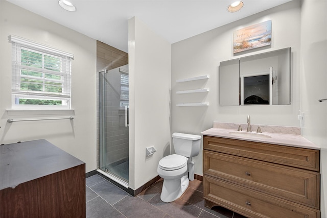 418 Pawnee Ct, Suffern, NY 10901 - bathroom featuring vanity, a stall shower, recessed lighting, and tile patterned floors
