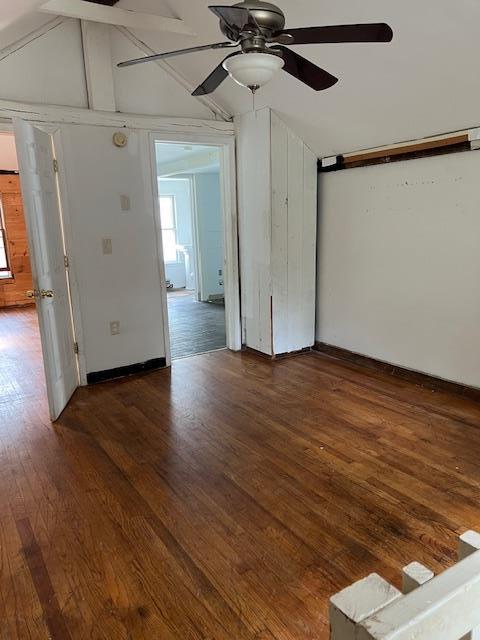 47 Gifford Ave, Poughkeepsie, NY 12601 - unfurnished room with vaulted ceiling, dark wood-type flooring, and a ceiling fan