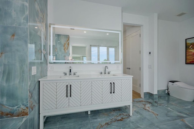 75 Red Fox Ln, Salt Point, NY 12578 - full bathroom featuring double vanity and marble finish floors