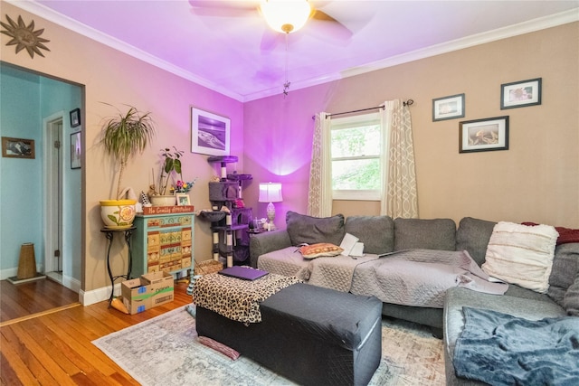126 Tanglewylde Rd, Lake Peekskill, NY 10537 - living room with a ceiling fan, wood finished floors, and ornamental molding