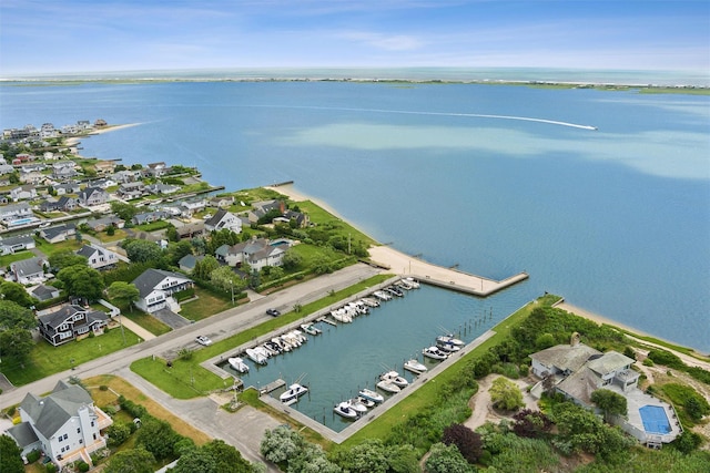 24 Canvasback Ln, East Quogue, NY 11942 - aerial view of property and surrounding area featuring a nearby body of water and a marina