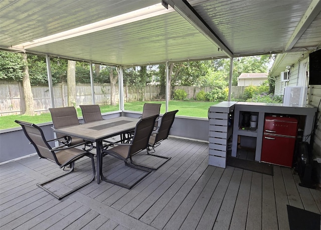 5 Windham Ln, Ronkonkoma, NY 11779 - wooden deck with outdoor dining space and a fenced backyard