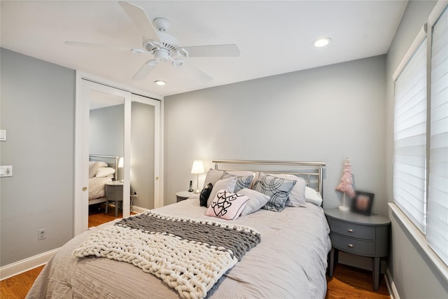28 The Mews, Syosset, NY 11791 - bedroom with wood finished floors, a closet, ceiling fan, and recessed lighting