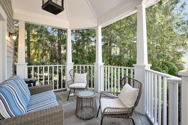 3120 Grathwohl Rd, New Suffolk, NY 11956 - balcony with view of wooded area