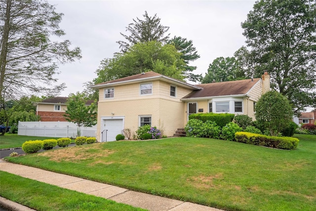 98 Virginia Ave, Plainview, NY 11803 - tri-level home with an attached garage, a chimney, and brick siding