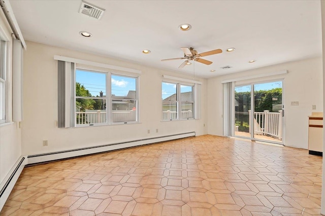 20 Deb St, Plainview, NY 11803 - empty room with baseboard heating, a ceiling fan, and recessed lighting