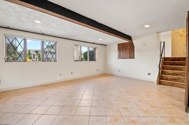 20 Deb St, Plainview, NY 11803 - basement with recessed lighting, light tile patterned floors, and stairs
