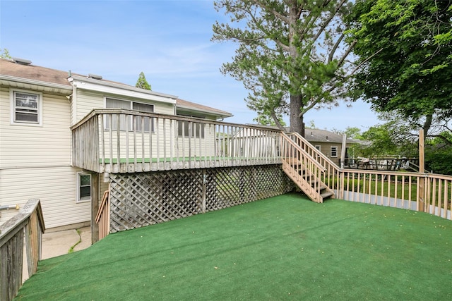 180 Hunter Ave, North Babylon, NY 11703 - deck with a lawn and stairs