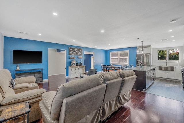 15 Aron Dr, Bohemia, NY 11716 - living area featuring recessed lighting and dark wood-type flooring