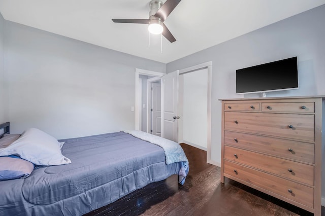 15 Aron Dr, Bohemia, NY 11716 - bedroom featuring dark wood-type flooring, ceiling fan, and a closet