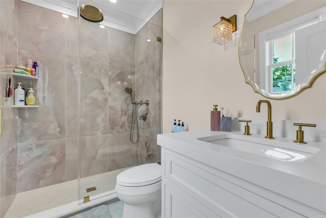 52 Concourse E, Brightwaters, NY 11718 - full bath featuring vanity, a tile shower, and crown molding