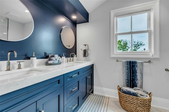 52 Concourse E, Brightwaters, NY 11718 - full bathroom featuring double vanity and marble finish floors