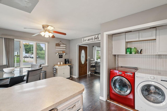 17 Lombardy Dr, Shirley, NY 11967 - laundry room featuring independent washer and dryer, dark wood-style flooring, plenty of natural light, and a ceiling fan