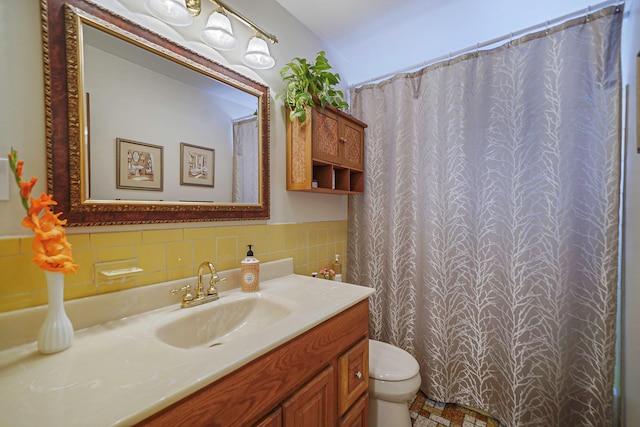 12 Pine Cone St, Middle Island, NY 11953 - full bathroom featuring vanity, tile walls, and curtained shower