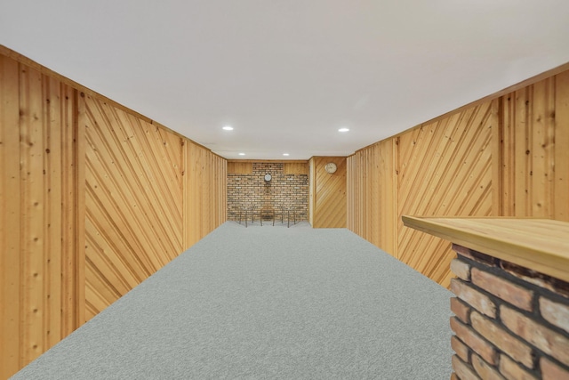 12 Pine Cone St, Middle Island, NY 11953 - bar featuring wooden walls, recessed lighting, and carpet floors