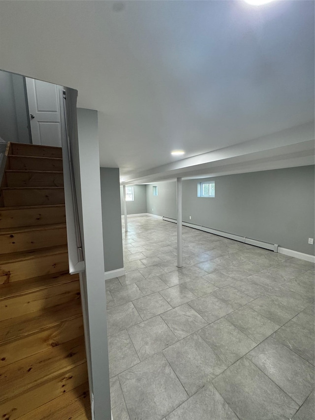 1611 Research Ave, Bronx, NY 10465 - below grade area featuring baseboard heating and stairs