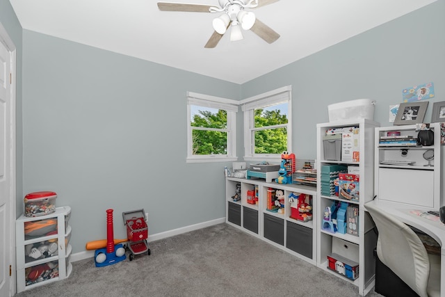 14 Crocus Ct, West Babylon, NY 11704 - recreation room featuring carpet and a ceiling fan