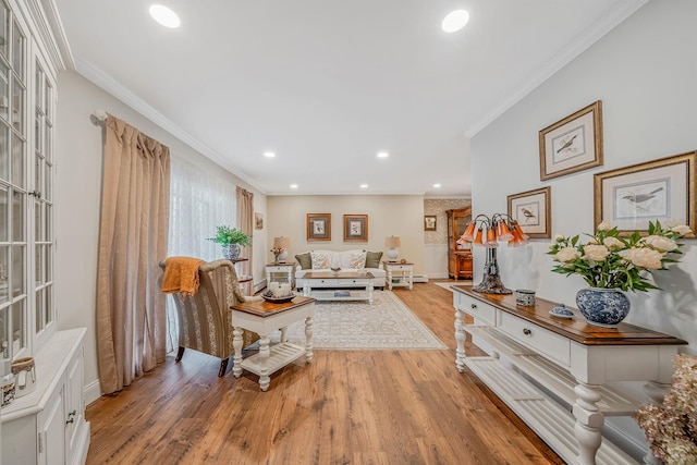 6 Memas Ct, Dix Hills, NY 11746 - living area with light wood-type flooring, recessed lighting, and ornamental molding