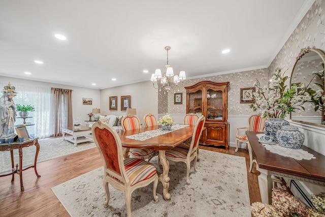 6 Memas Ct, Dix Hills, NY 11746 - dining room with a wainscoted wall, a chandelier, wood finished floors, recessed lighting, and ornamental molding