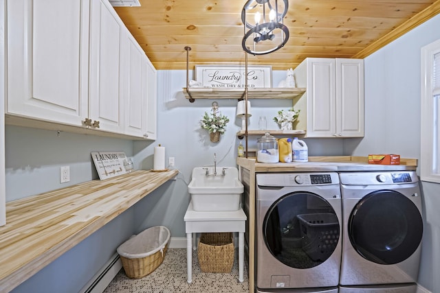 6 Memas Ct, Dix Hills, NY 11746 - laundry room with cabinet space, wood ceiling, and washing machine and clothes dryer