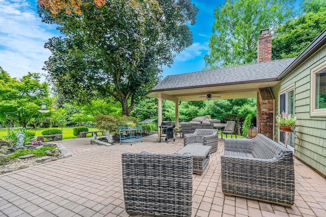 6 Memas Ct, Dix Hills, NY 11746 - view of patio / terrace with a ceiling fan, outdoor lounge area, and area for grilling