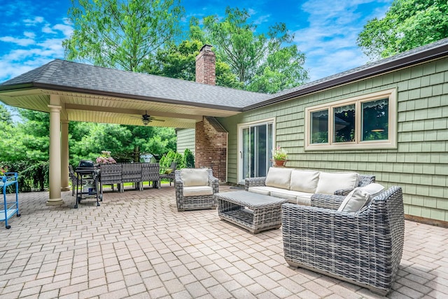 6 Memas Ct, Dix Hills, NY 11746 - view of patio / terrace with outdoor lounge area, ceiling fan, and area for grilling