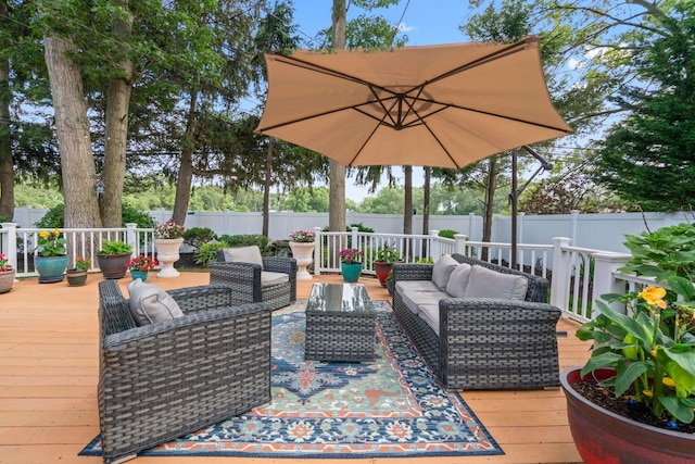 20 Tulipwood Dr, Commack, NY 11725 - wooden terrace with outdoor lounge area and a fenced backyard