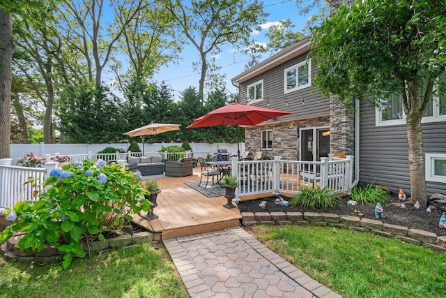 20 Tulipwood Dr, Commack, NY 11725 - wooden terrace with an outdoor hangout area